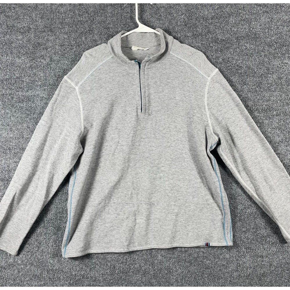 Tommy Bahama Sweater Mens Medium Gray 184 Zip Golf Reversible Cotton Pullover